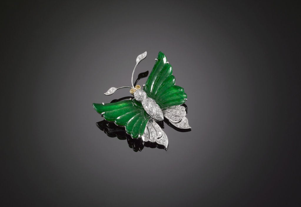 Carved Jadeite Butterfly Brooch