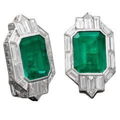 Antique Art Deco Emerald and Diamond Earrings