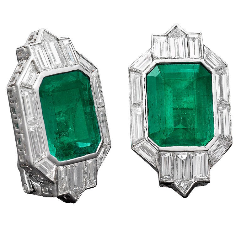 Art Deco Emerald and Diamond Earrings