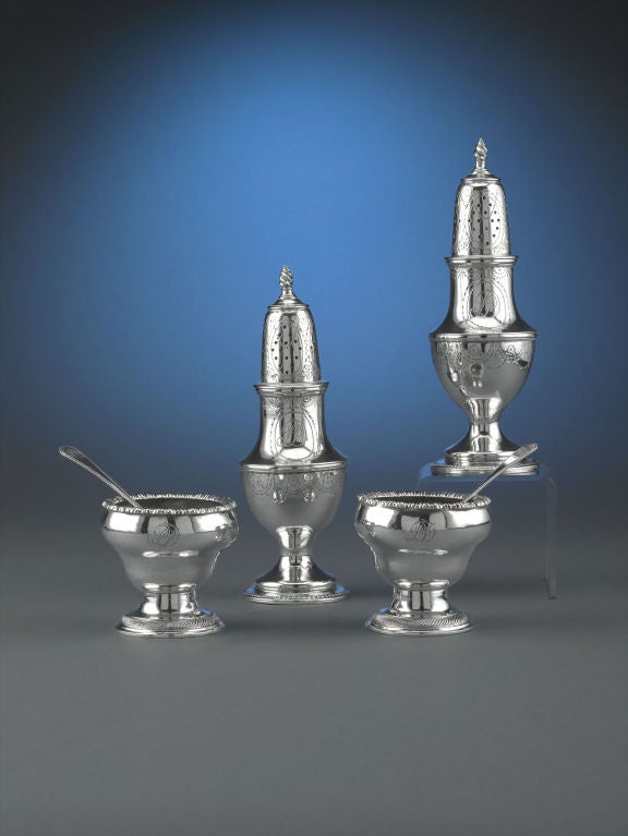 18th Century and Earlier Early American Silver Salt and Pepper Service