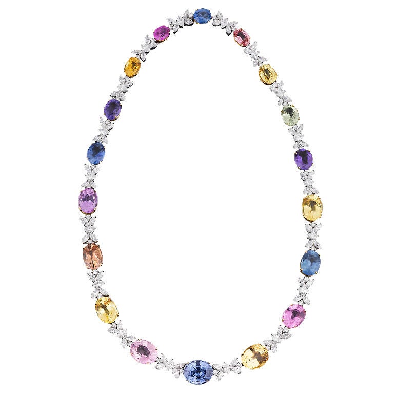 Multi-Colored Sapphire and Diamond Necklace at 1stdibs