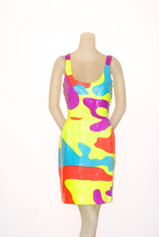 Women's Stephen Sprouse Warhol Print Camouflage Sequin Dress