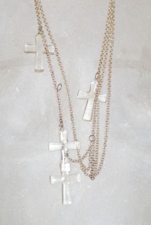 Stephen Sprouse Steling Silver and Lucite Cross Necklace