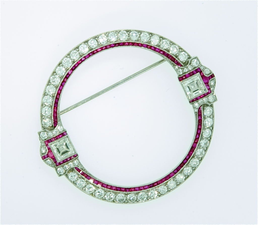 Diamond and Ruby Art Deco Circle Pin