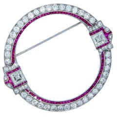Diamond and Ruby Art Deco Circle Pin