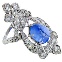 Antique Cabochon Sapphire & Diamond Ring