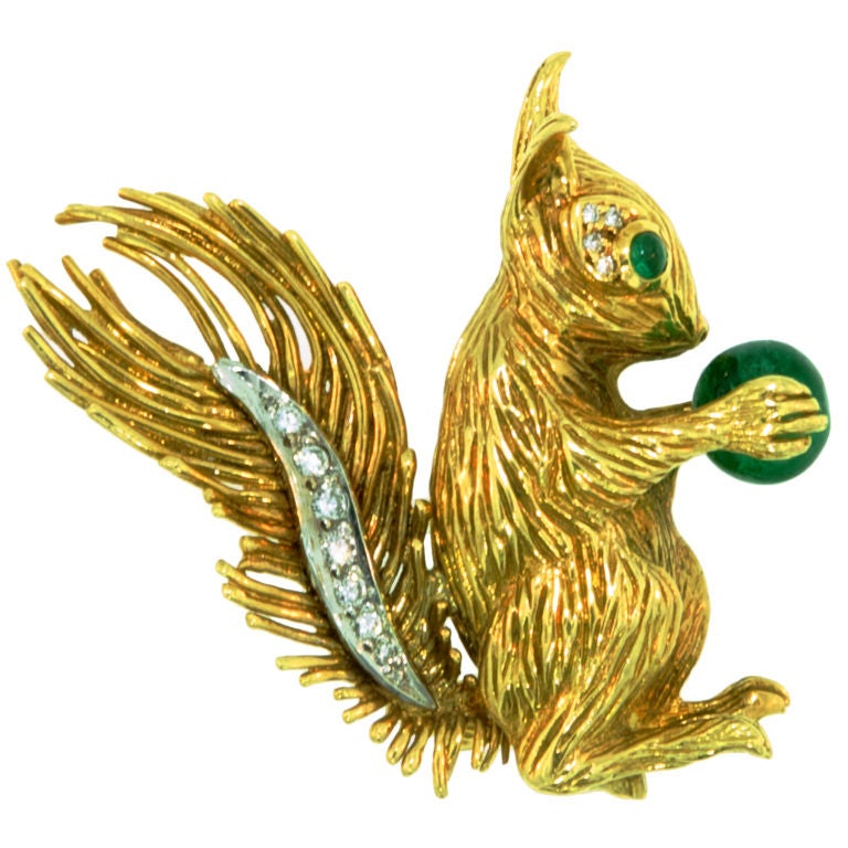 18K Gold Kutchinsky Squirrel Brooch For Sale