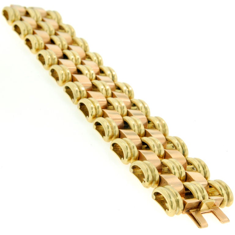 18k two colored Yellow Gold "Retro" Bracelet For Sale