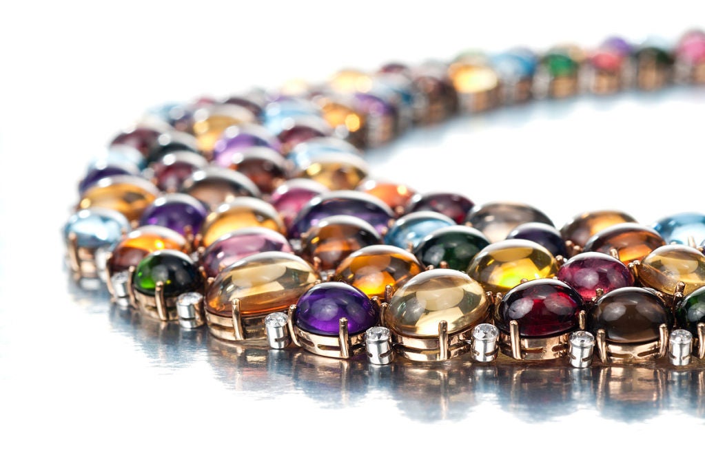 Women's Multi-Color Cabochon Gem Necklace For Sale