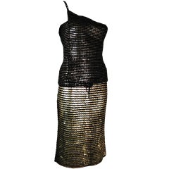 Chanel Skirt and One-Shoulder Top with Metal Sequins Ensemble