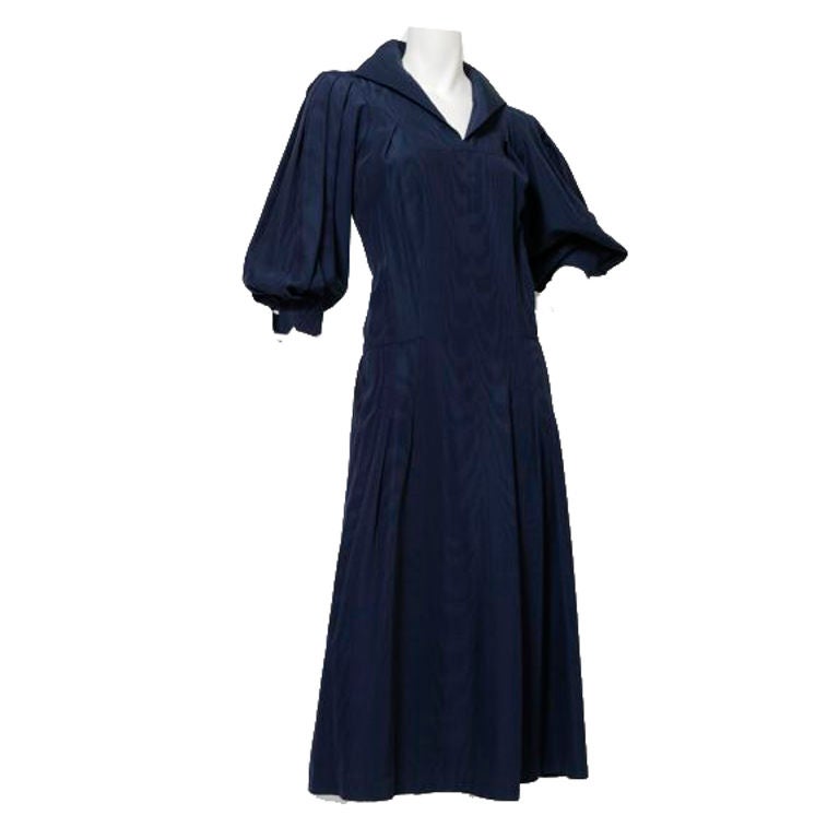 1980s Jean Muir Indigo A-line Dress For Sale