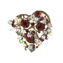 Vintage Yves Saint Laurent Large Crystal Heart Brooch/Pendant