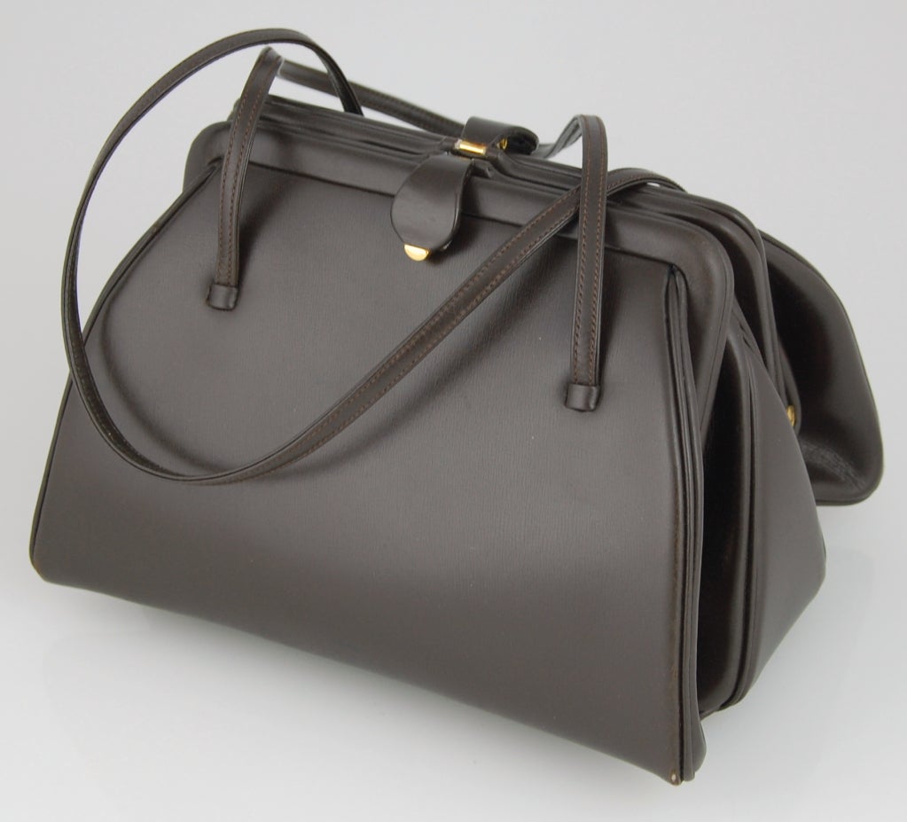 1970s Judith Leiber Chocolate Brown Leather Evening Bag