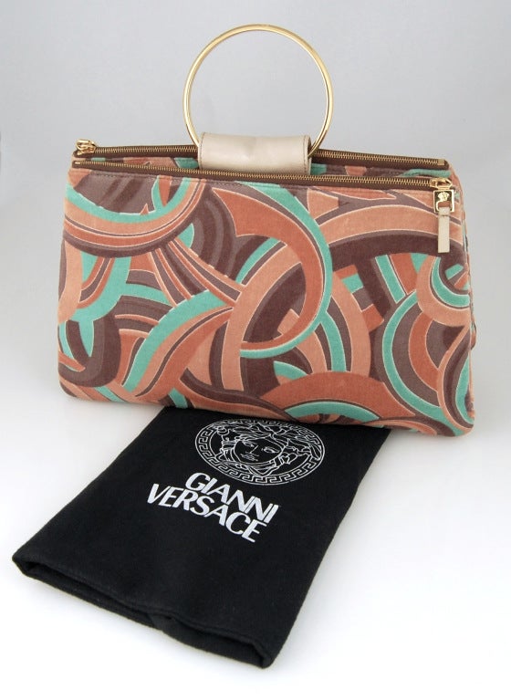 1980's Gianni Versace Printed Velvet Handbag For Sale 3