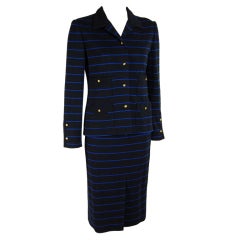 Vintage Chanel Blue Stripe Skirt Suit