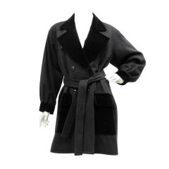 YSL Rive Gauche Wool & Velvet Coat