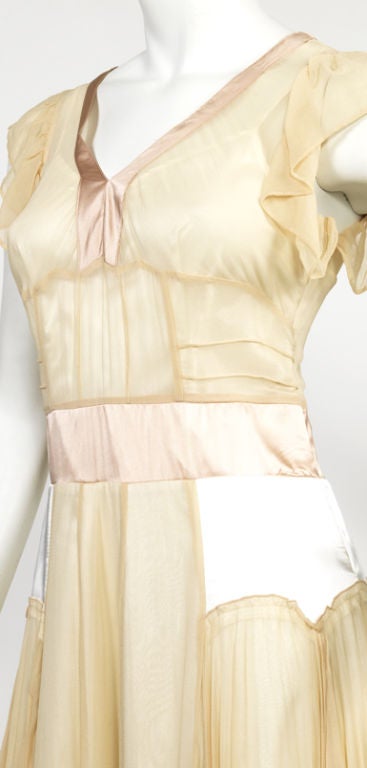 Chloe pleated silk chiffon dress with satin panels.