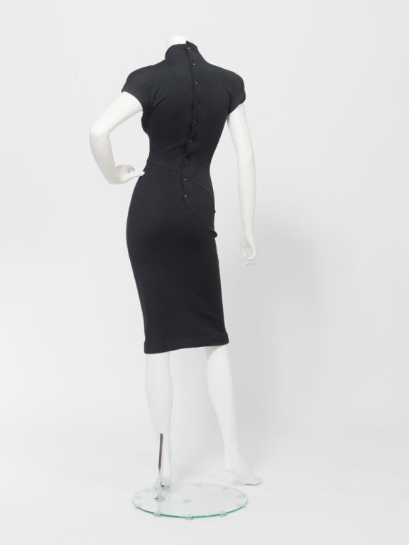 Claude Montana Sexy Black Wool Jersey Dress
