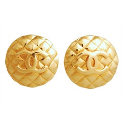 Chanel 90's Large Quilted Disc Logo Earrings