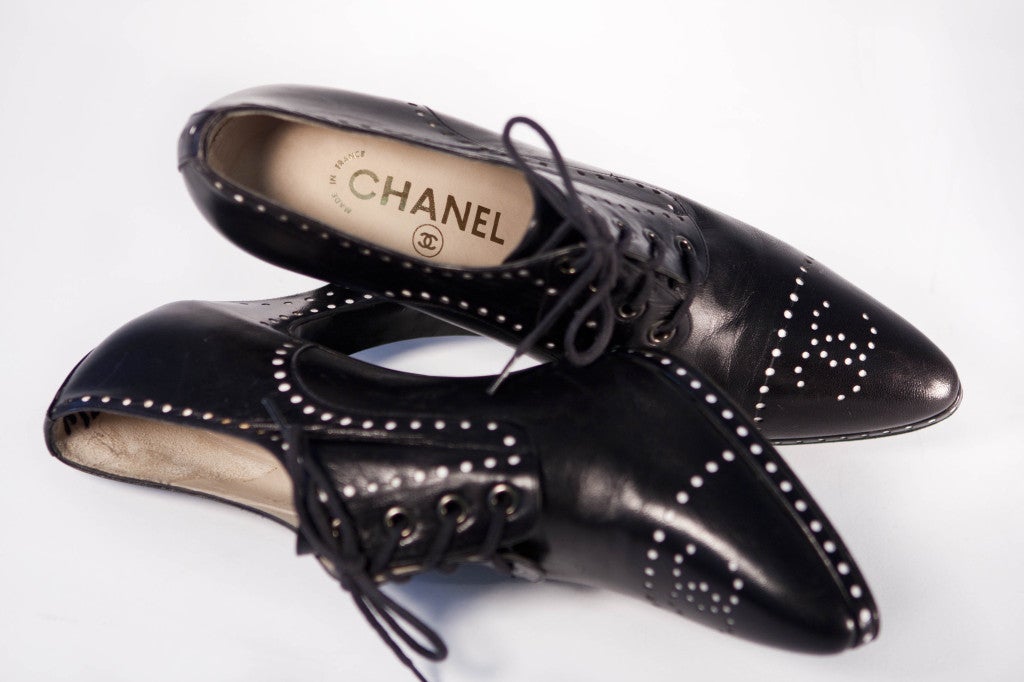 Chanel 90's Dotted Spectator High Heel Oxfords 4