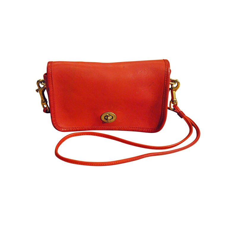 Vintage Red Leather Coach Purse Shoulder Bag For Sale