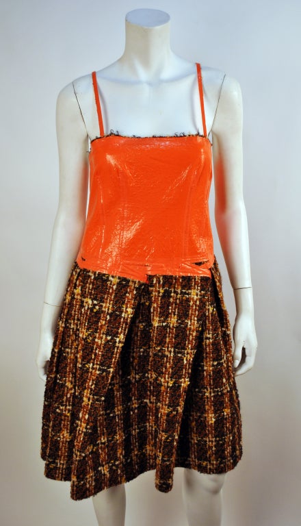Insane Comme des garcons Junya Watanabe Carpet Art Dress. Very interesting use of materials, and bright colored bodice. Tagged a size small and features a design so cool.