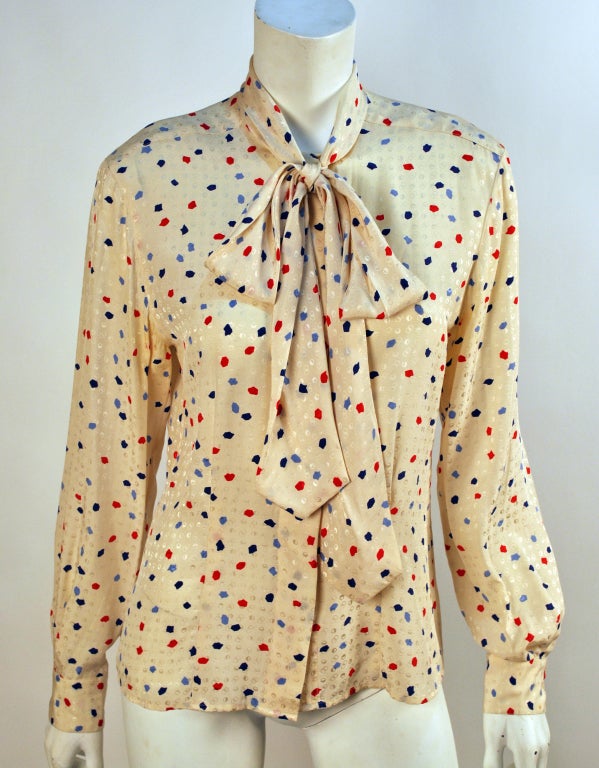 Christian Dior Spotted Silk Blouse Sz.4 Separates Big Bow For Sale at ...