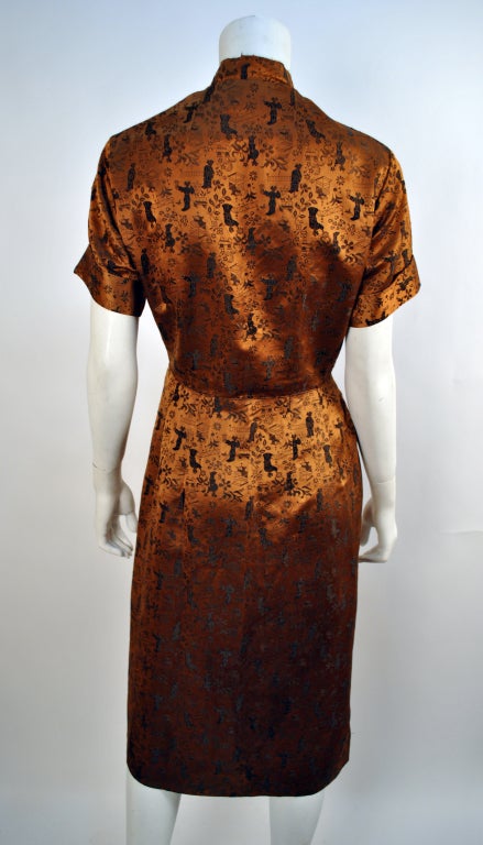 1950's Ceil Chapman Oriental Brocade Asian Inspired Dress For Sale 1