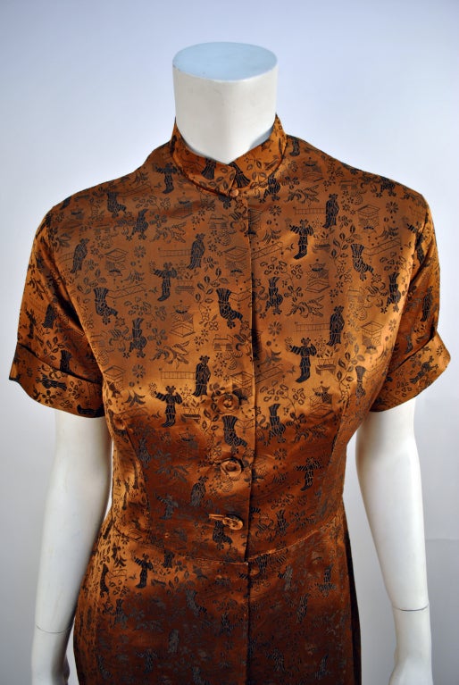 1950's Ceil Chapman Oriental Brocade Asian Inspired Dress For Sale 2