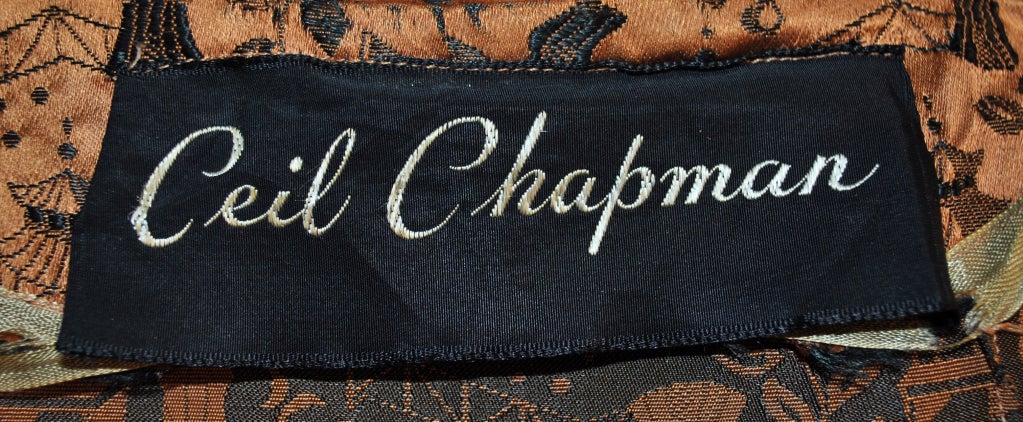 1950's Ceil Chapman Oriental Brocade Asian Inspired Dress For Sale 3