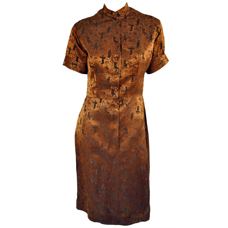 1950's Ceil Chapman Oriental Brocade Asian Inspired Dress For Sale