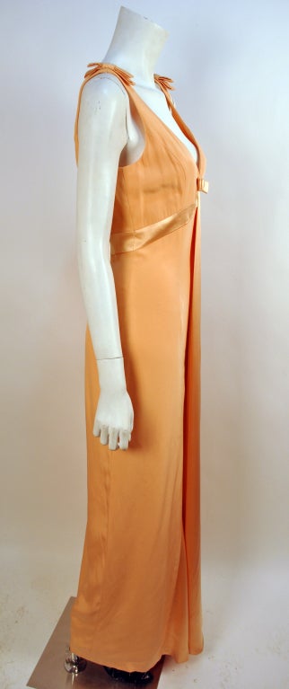 Women's Vintage Escada Soft Peach Silk Bow Empire Waisted Dress For Sale