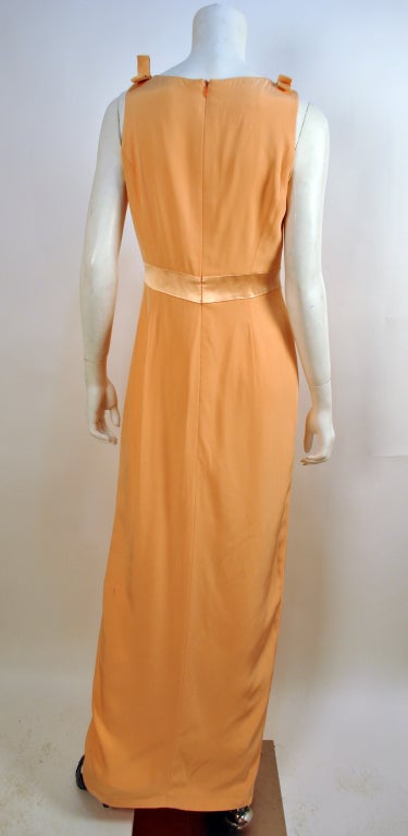 Vintage Escada Soft Peach Silk Bow Empire Waisted Dress For Sale 1