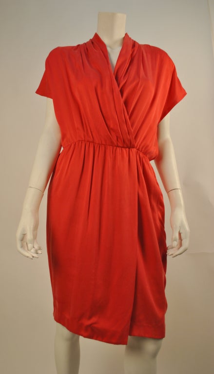 Vintage Chloe Deep Coral Silk Wrap Dress Karl Lagerfeld Beauty!!