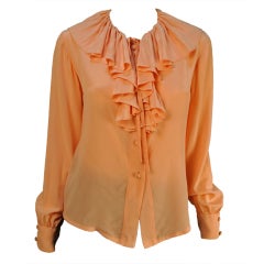 Vintage Adolfo lovely peach silk ruffled collar blouse