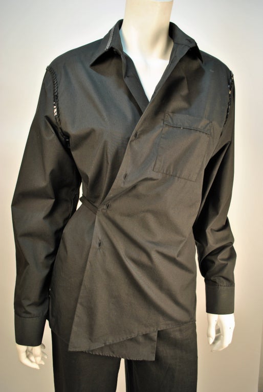 Maison Martin Margiela black wrap blouse w/sequin trim
