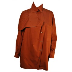 Romeo Gigli burnt orange button down blouse w/ draping detail Romeo Gigli burnt orange button down blouse w/ draping detail