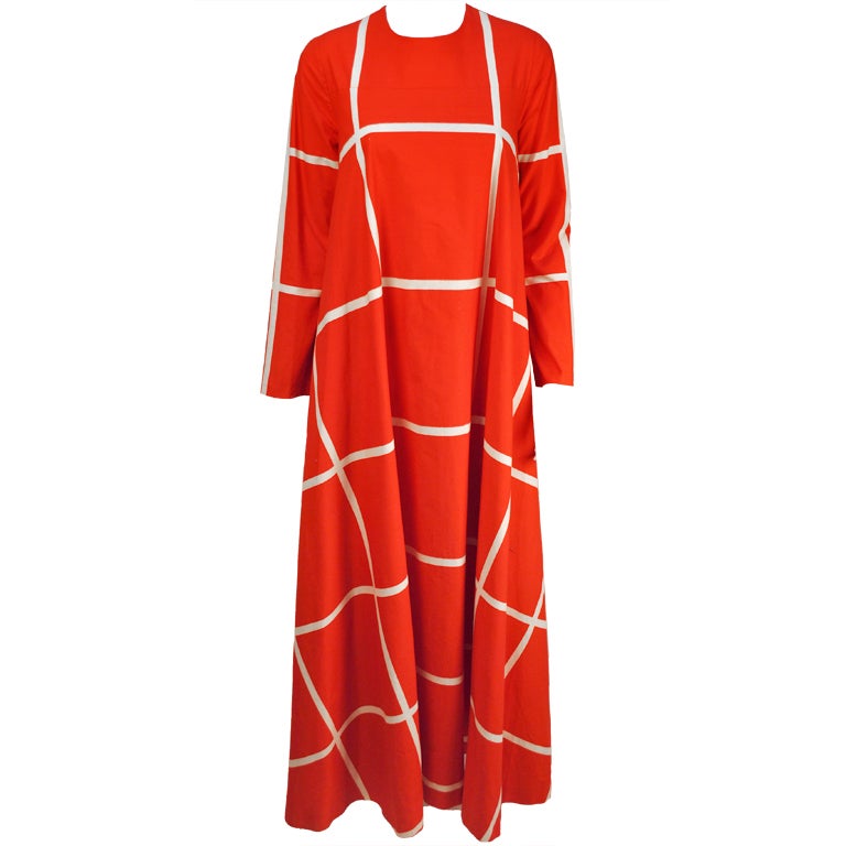 Vintage Vuokko graphic print red and white checkered maxi dress For Sale