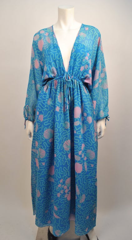 Vintage Zandra Rhodes seashell printed sheer maxi dress