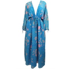 Retro Zandra Rhodes seashell printed sheer maxi dress