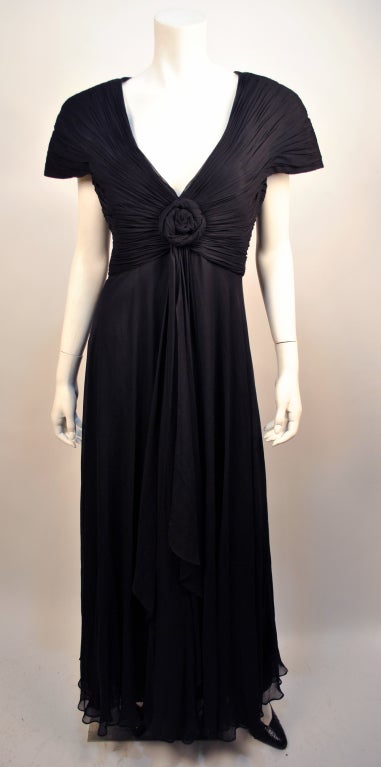 Vintage Gianni Versace black ruched bodice maxi gown For Sale at 1stDibs