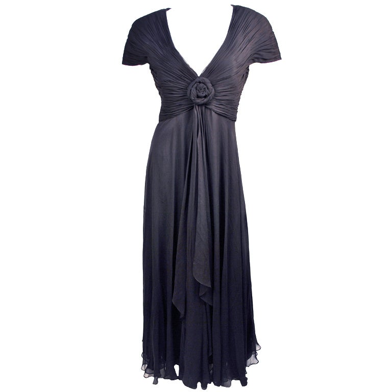 Vintage Gianni Versace black ruched bodice maxi gown For Sale at 1stDibs
