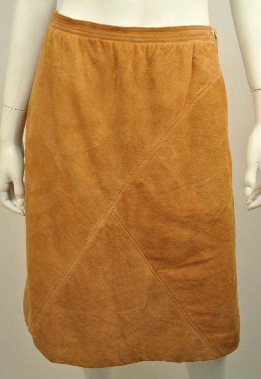 1960's Courreges A-line patchwork tan suede skirt