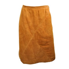 1960's Courreges A-line patchwork tan suede skirt