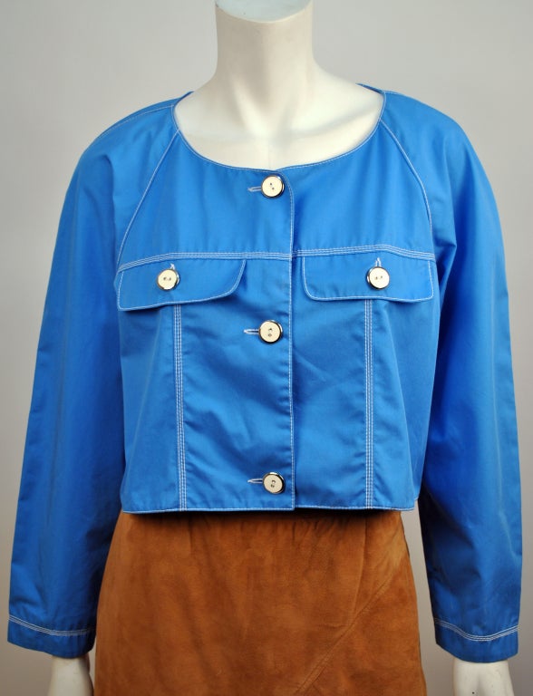 1960's Courreges Cobalt Blue Cropped Cotton Jacket