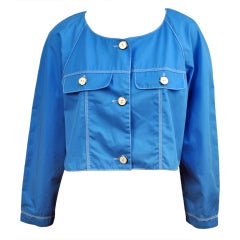 Retro 1960's Courreges Cobalt Blue Cropped Cotton Jacket