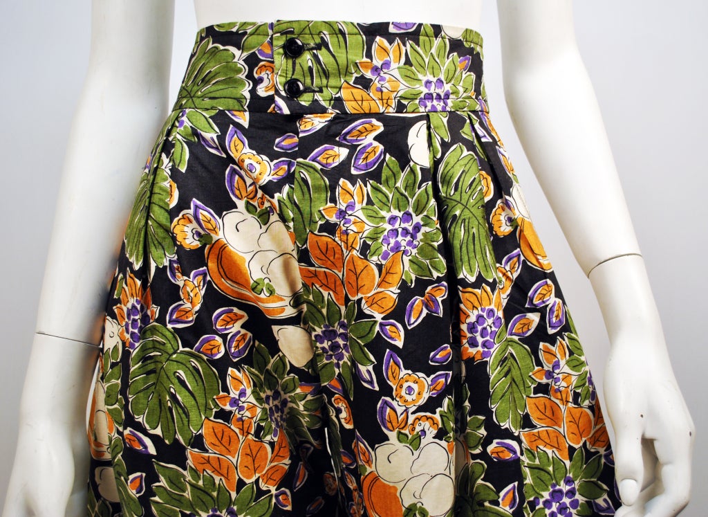 Vintage Yves Saint Laurent 1980's Printed Floral Silk Trousers For Sale 2