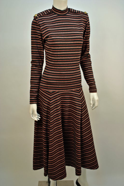 Betsey Johnson Vertical Stripped Black/Red/Silver Military Dress