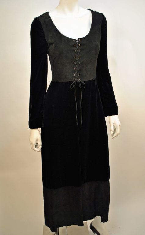 Prada Black velvet & suede laced up bodice dress