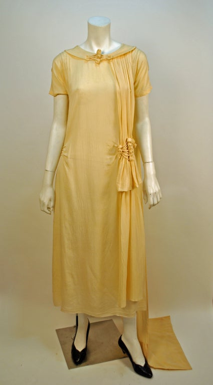 1920's Soft Creme Raw Silk Wedding Dress w/ Train